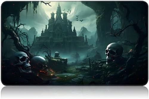 for MTG Game Playmat, for Magic TCG Rubber Play mat,Tabletop Card Playmats with Smooth Surface,Trading Card Inked Game Mat,Battle Game,Skull Castle