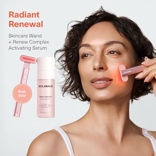 Solawave 4-in-1 Radiant Renewal Facial Wand & Skin Therapy Serum Bundle | Red Light Therapy for Face and Neck | Galvanic Skincare Wand & Massager | Anti-Aging Wrinkle Reduction | Solawave Original
