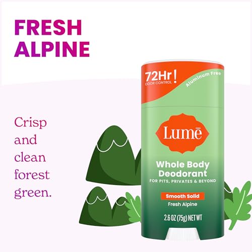 Lume Whole Body Deodorant - Smooth Solid Stick - 72 Hour Odor Control - Aluminum Free, Baking Soda Free and Skin Loving - 2.6 Ounce (Pack of 3) (Fresh Alpine)