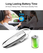 New bee Bluetooth Earpiece V5.0 Wireless Handsfree Headset 24 Hrs Driving Headset 60 Days Standby Time with Noise Cancelling Mic Headsetcase for iPhone Android Laptop Truck Driver, White
