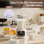 8 in 1 Automatic Nut Milk Maker Machine,40oz Soy Milk Maker Blender for Almond, Oat, Coconut, Plant-Based & Non-Dairy Milks/Beverages with 24H Pre-Set Timer & 12H Keep Warm
