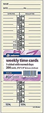 Adams Time Cards, Weekly, 1-Sided, Named Days, 3-3/8" x 9", Manila, Green Print, 200-Count (9659-200)