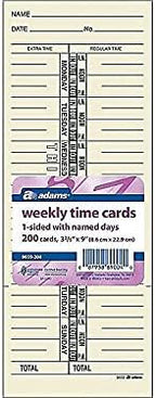 Adams Time Cards, Weekly, 1-Sided, Named Days, 3-3/8" x 9", Manila, Green Print, 200-Count (9659-200)