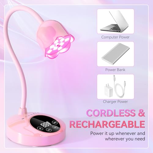 Makartt UV LED Nail Lamp - Mini UV Light for Gel Nails Polish Fast Curing Goosenecks UV Lamp 10W Rechargeable LED Nail Light Nail Dryer with 4 Timers & Auto Sensor Nail Lamp for Salon Home DIY Use