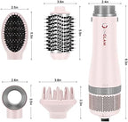 IG INGLAM 4 in 1 Blowout Hair Dryer Brush Set - Negative Ion Detachable Hair Dryer, Volumizer Styler with 2 Brush Heads, Pink