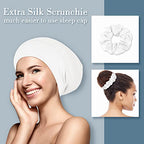 LULUSILK Mulberry Silk Bonnet for Sleeping Women, Real Silk Sleep Cap for Curly Hair and Braids, Pure Silk Head Wrap with Scrunchies, White