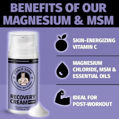 Coach Soak Lavender Magnesium Lotion & Magnesium Oil Spray with MSM - 8oz Topical Spray for Feet & Body and 3.4oz Natural Cream for Muscle & Joint Relaxation