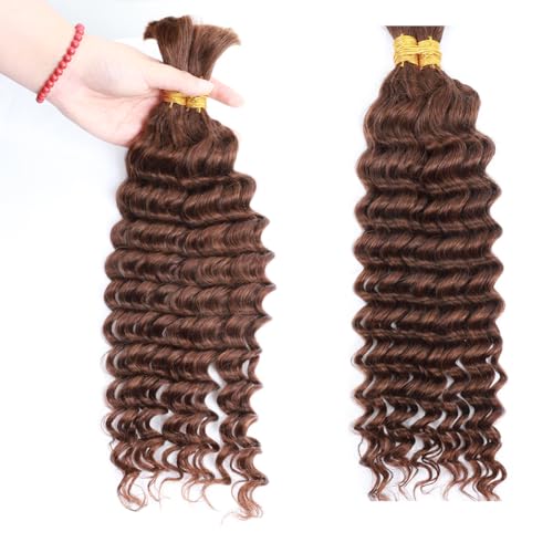 Human Braiding Hair Deep Wave Bulk Human Hair for Braiding 100g Bundle No Weft Curly Braiding Hair Extensions Brown Color for Boho Braids Water Curly Human Hair Braiding Hair (4#, 16 Inch-100G)