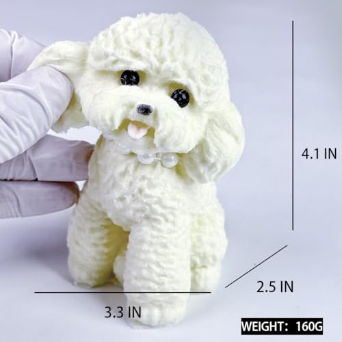 Handmade Big Taba Squishy Dog Toy, Taba Squishy Teddy Dog Toy, Cute Squishy Poodle,Realistic Puppy Toy, Silicone Mochi Fidget Pup, Stress Relief Gift for Adults & Kids (White-L)