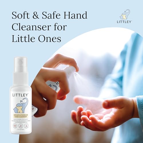 Littley Infant & Toddler Hand Cleanser with Hypochlorous Acid, Gently Cleans Dirt & Germs, Non-Toxic & Alcohol-Free, Safe for Sensitive Skin, 2oz Travel-Size Spray Bottle
