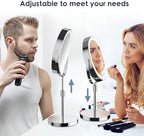 Makeup Mirror with Lights, Height & Brightness Adjustable Lighted Makeup Mirror with 10x Magnification, 8" Rechargeable Double Sided Vanity Mirror with 3 Colors Lights