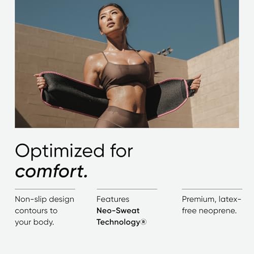 Sports Research Sweet Sweat Waist Trimmer (Core Series) - Premium Sweat Enhancing Fitness Band for Women & Men - Adjustable Fit �� Latex-Free Neoprene - Pink Logo, Small