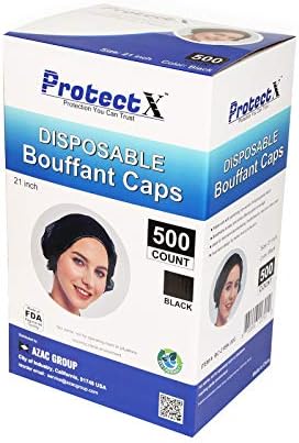 ProtectX 500-Pack Black Disposable Hair Nets, Elastic Head Cover, Bouffant Caps, Sanitation Head Cover for Food Service, Spa Men & Women - 21 inch