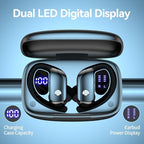 bmani Wireless Earbuds Bluetooth Headphones 48hrs Play Back Sport Earphones with LED Display Over-Ear Buds with Earhooks Built-in Mic Headset for Workout Black