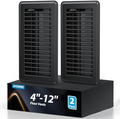 Floor Vent Covers 4x12, Black Floor Registers, Heavy Duty Steel Vent Covers for Home Sidewall Office Floor Vents 2 Pack