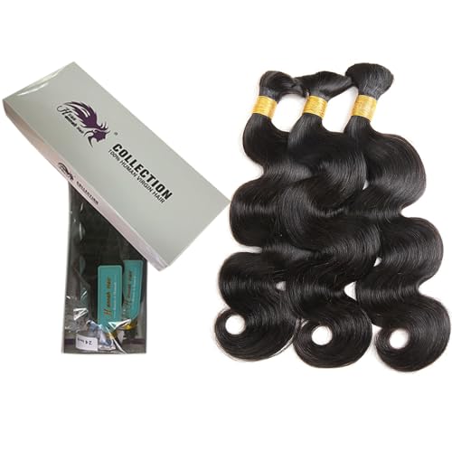 Boho Knotless Braids Human Hair Micro Braids Extension Hair Body Wave Human Bulk Hair 16"18"20" 1pack (3bundles(300g) Natural Black Color