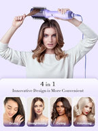 LANDOT Hot Hair Blow Dryer Brush: One-Step HairDryer Styler and Volumizer - Upgraded Plus 2.0 Hot Air Brush with Negative Ion Anti-frizz Ceramic Titanium 60mm Oval Shape Barrel Purple Color