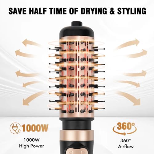DAILYLIFE Rotating Hair Dryer Brush, Spinning Hair Dryer Brush with 2 Brushes (1.5" & 2"), Ionic Technology, Less Damage & Less Frizz