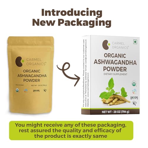 CARMEL ORGANICS Organic Ashwagandha Root Powder (28 Oz or 794g/1.75 Lbs) USDA Certified. Lab Tested, Non GMO & Gluten Free | Withania Somnifera from India
