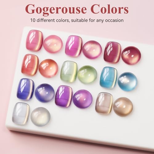 Cat Eye Gel Nail Polish Set-10 Colors with Magnet Cats Eye Gel Polish Silver Pink Blue Jelly Glass Effect Crystal Glitter Cateye UV Gel Kit Home Manicure DIY Nail Art