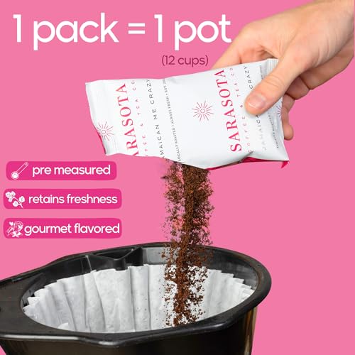 Sarasota Coffee Ground Packets | Gourmet Flavored Medium Roast Bulk Coffee Packs | Jamaican Me Crazy | Low Acid Mold Free Singles Individual Pouches for 12 Cup Coffee Maker | 1.5 Ounce Bags, 42 Count
