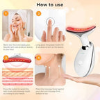 Face Neck Massager with 7-Color Light Modes for Skin Care,Tightening,Smoothness - Red LED Light Therapy Device Triple-Action Beauty Tool