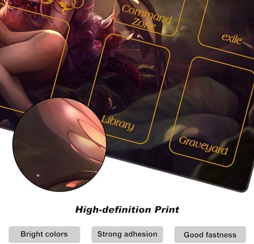 DEGDFSGR for MTG Playmat with Zones 24 x 14 inches for TCG Playmats Non-Slip Rubber Base Commander Play Mat for Magic The Gathering Playmat Iorcana Trading Card Game, Pink Fairy Sitting Flower Meadow