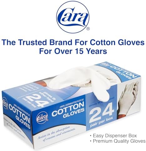 Cara Moisturizing Eczema 100% Premium Cotton Gloves, Medium, White, 24 Pair