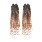 Toyotress Boho Box Braids With Human Hair Curls - 20 Inch 2 Packs (24 Strands) Handmade Pre-Looped Crochet Human Hair Boho Box Braids, Ombre Brown CrochetBraids Braiding Hair (20 Inch, T30-2P)