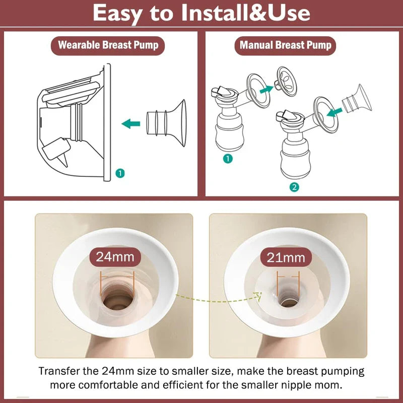 Flange Insert 14pcs 13/15/17/18/19/20/21mm*2 Compatible with Momcozy S12 Pro/S9 Pro/S10/S12/Spectra/Medela/Bellababy/Lansinoh/TSRETE/Willow 24mm Breast Pump,Reduce 24mm Tunnel Down to Correct Size