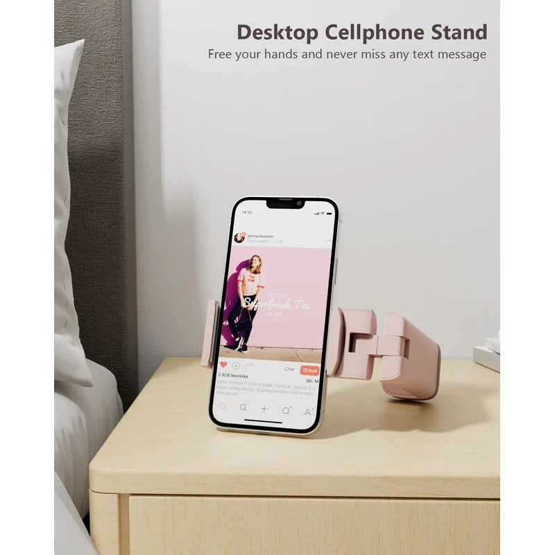 MiiKARE Airplane Travel Essentials Phone Holder, Universal Handsfree Phone Mount for Flying with 360 Degree Rotation, Accessory for Airplane, Travel Must Haves Phone Stand for Desk-Black&Pink