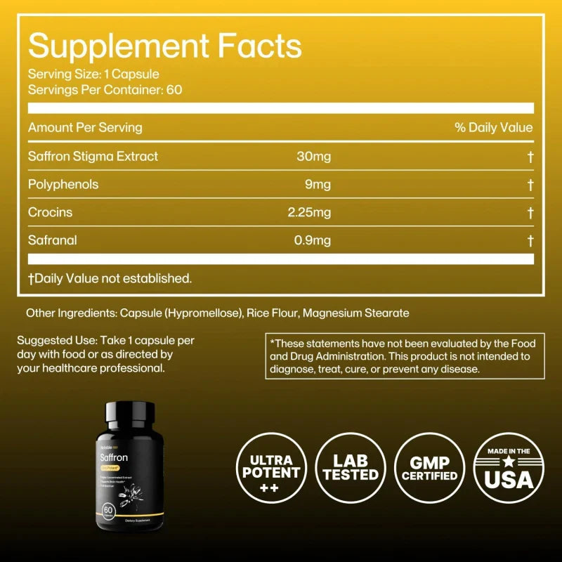Notable Ultra-Potent Saffron Extract Capsules | 30mg | 20% Polyphenols 7.5% C...