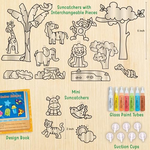 Imagimake Window Art Jungle Suncatcher Kit | Kids Crafts Supplies | Girls Toys Age 6-8 | Arts and Crafts for Kids Ages 8-12 | Creative Fun Craft Kit | Gifts for 5 Year Old Boys & Girls