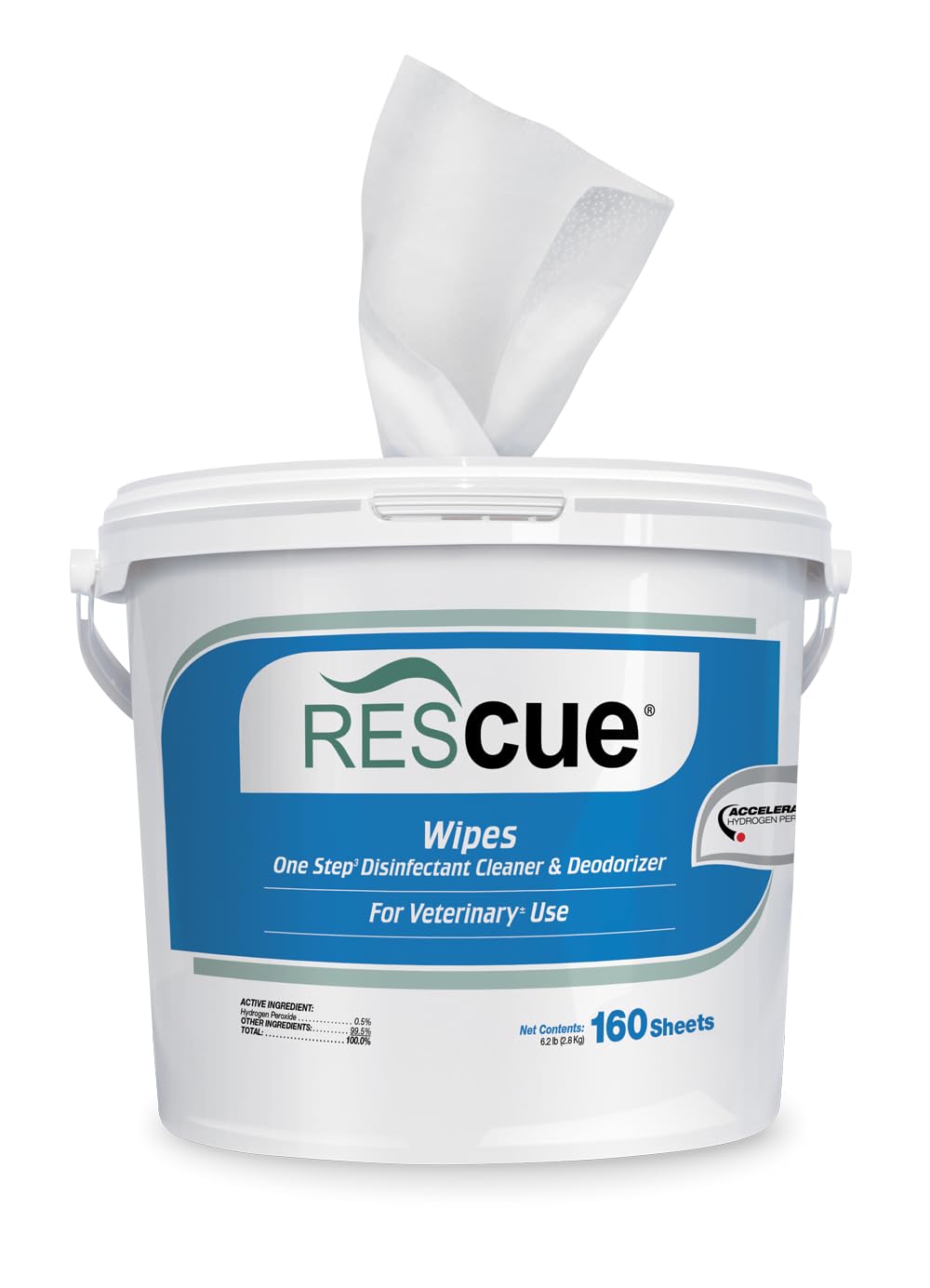 REScue One-Step Disinfectant Cleaner & Deodorizer Wipes for Vet Use – Cleaner for Kennels, Litter Boxes, Vet Offices, Pet Grooming Surfaces – Extra Large, 160-Count Wipes Bucket (1 Pack)