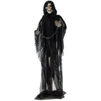 Haunted Hill Farm Life-Size Scary Grim Reaper with Chain, Halloween Animatronic with Touch Activated Lights and Sounds, Battery Operated Indoor or Covered Outdoor Halloween Decorations, Halloween Prop