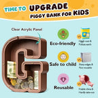Summidate Wooden Letter Piggy Bank, Extra Thick Large Capacity Piggy Bank for Kids Boys Girls Toddler, Alphabet G Money Bank| Coin Box Birthday, Christmas, Festival