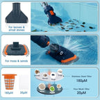 Handheld Rechargable Portable Pool Vacumm, Cordless Spa Cleaner -1h Run Time,High Capacity, Strong Suction,Angle Vac Head, Aluminum Pole,3 Fine Mesh Filter for Hot Tub, Above Ground & Inground Pool