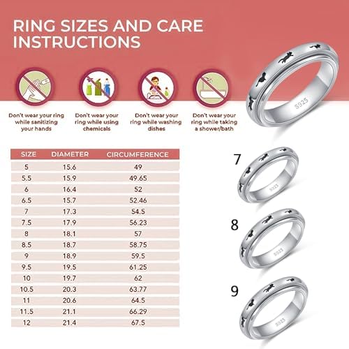 Ladytree Anxiety Relieve Rings 925 Sterling Silver Spinner Fidget Ring Worry Stress Relieving Boredom ADHD Autism Ring Platinum Plated Jewelry Birthday Gifts for Women Men