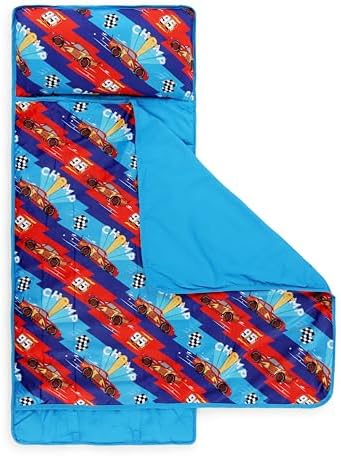 Jay Franco Toddler Nap Mat with Built-in Pillow and Blanket - Soft 46 x 20-inch Microfiber Kids Sleeping Bag for School or Sleepover, Multi - Cars