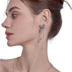 Delicate butterfly chain edge Stylish blue flexible butterfly earrings personality silver long dangle earrings for women M3179