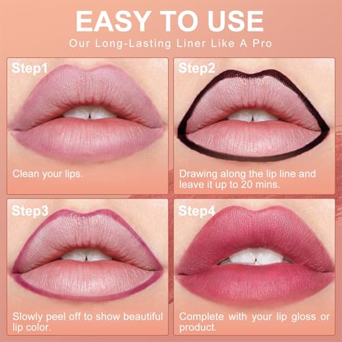 OETUIOW Lip Stain, Lip Liner Stain, Peel Off Lip Liner Tattoo, Long Lasting Lip Stain Waterproof for Women Girls All Skin Types, Transfer-Proof & Natural (Nude)