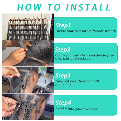 Deep Wave Bulk Human Hair For Braiding 150g Human Hair Braiding Hair For Boho Braids 100% Brazilian Virgin Human Hair Extensions 3 Bundles Wet and Wavy Human Braiding Hair (22inch, Natural Black)
