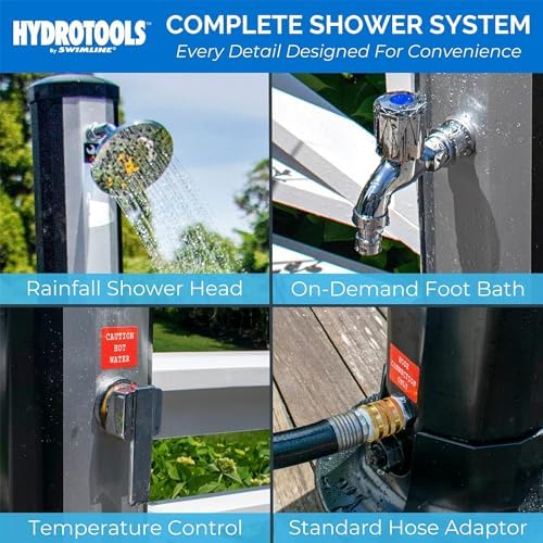 HYDROTOOLS By SWIMLINE 2 Section Niagara Rainfall Solar Shower 7 Feet | Adjustable Head & Foot Tap Spigot | 10 Gal Capacity Up To 140 Degrees | Environmentally Friendly | Outdoor Backyard Poolside Spa