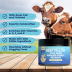 Beef Tallow For Skin, Organic Grass-Fed Beef Tallow Balm with Aloe Vera, Jojoba Oil, Manuka Honey, Olive Oil, Beeswax & Collagen, Natural Moisturizer Face, Body, Lips, Hydrates Dry, Cracked Skin, 5oz