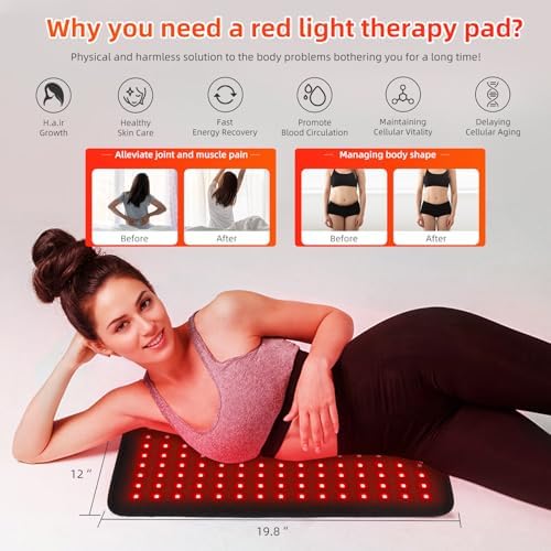 Red Light Therapy for Body, Infrared Light Therapy 19.8" x 12" Infrared Heating Pad Larger Wrap for Back Waist Shoulder Knee Feet Joints Pain Relieve with Auto-Timer, Ideal Gift