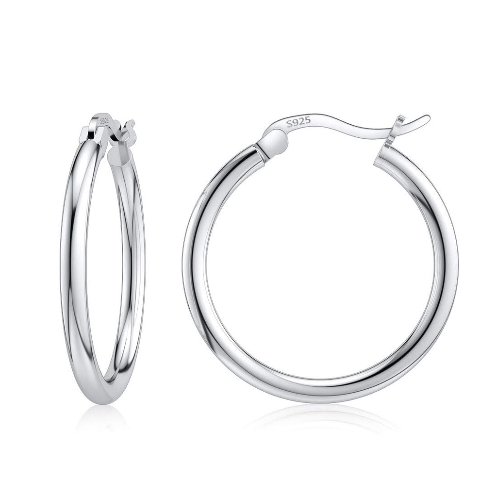 JIAYIQI Sterling Silver Hoop Earrings for Women 18K White Gold Plated Hypoallergenic Round Sliver Hoop Earrings Diameter 20mm
