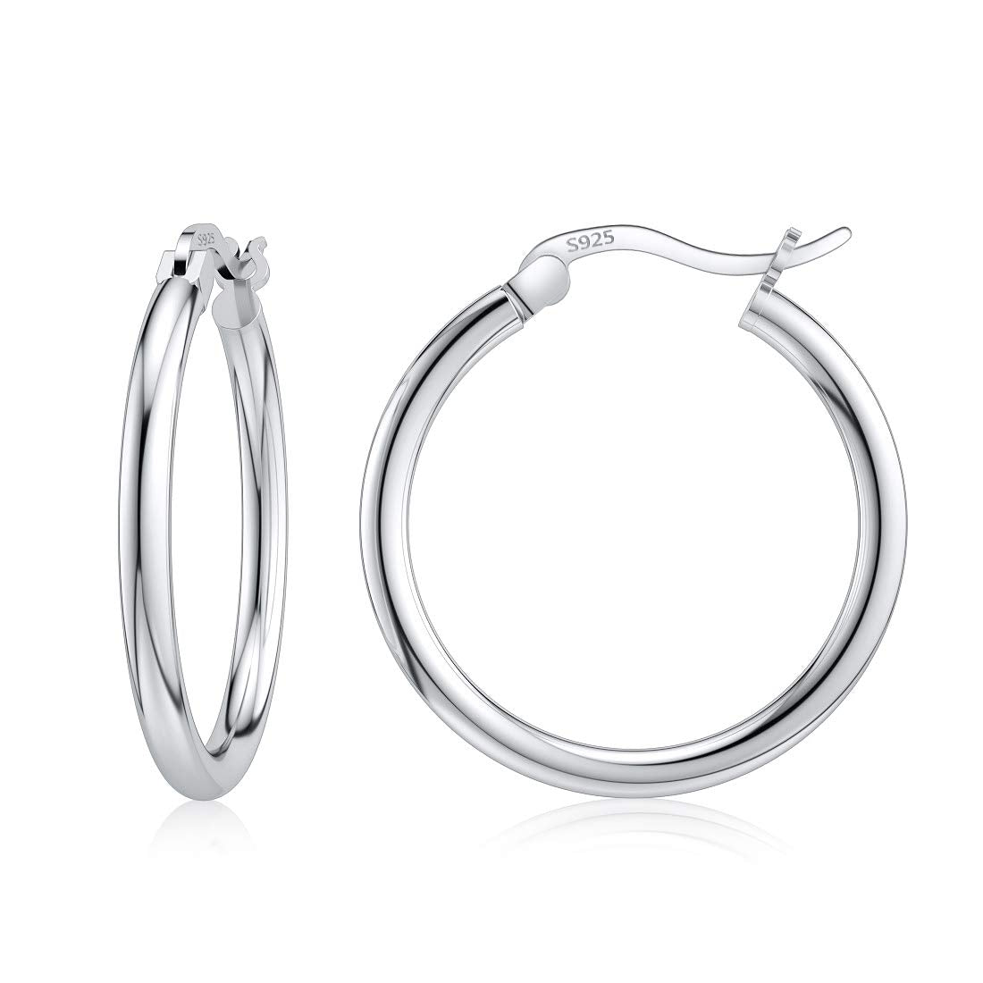 JIAYIQI Sterling Silver Hoop Earrings for Women 18K White Gold Plated Hypoallergenic Round Sliver Hoop Earrings Diameter 20mm