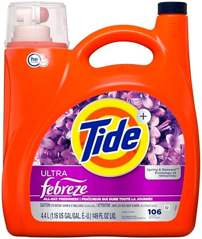 Tide Plus Febreze Freshness HE Turbo Clean Liquid Laundry Detergent, HE Compatible, Spring & Renewal Scent, 106 loads, 149 fl oz