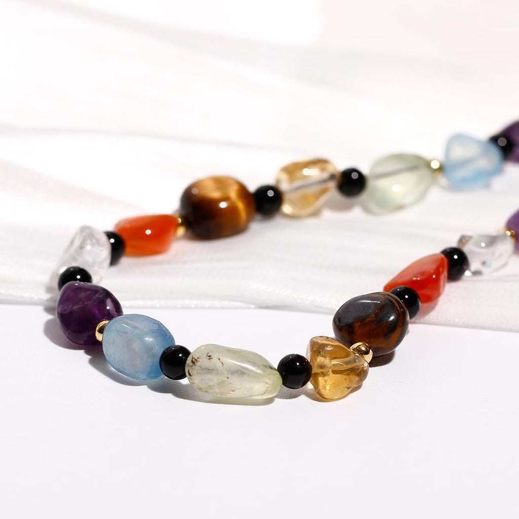 Jewever 7 Chakra Crystals and Stones Anklet Irregular Tumbled Gems Beaded Ankle Bracelets for Women Spiritual Energy Meditation Yoga Healing Jewelry Mom's Gifts (Tumbled Stone)