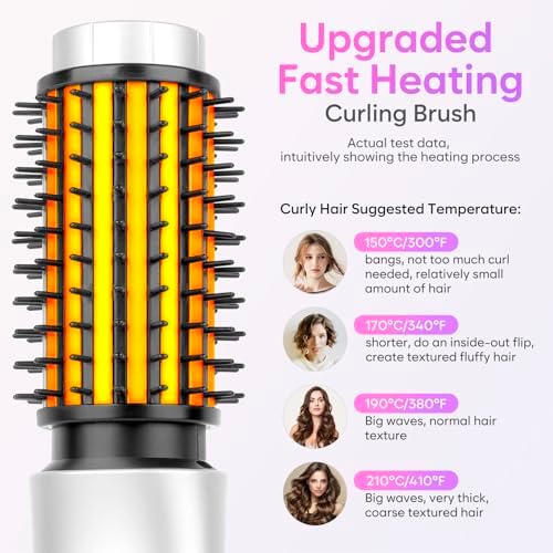 Cordless Curling Iron Brush, 2024 New Portable Travel Curling Iron Mini Brush for Women, 7000Mah USB Rechargeable Curling Wand Brush with Negative Ion, White